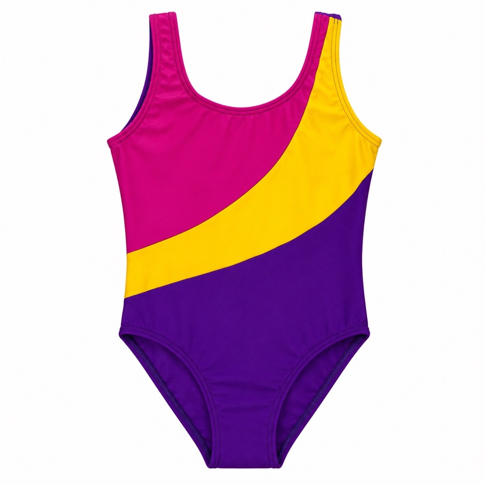 Girls Colorblock One-Piece Swimsuit in Magenta, Yellow & Purple